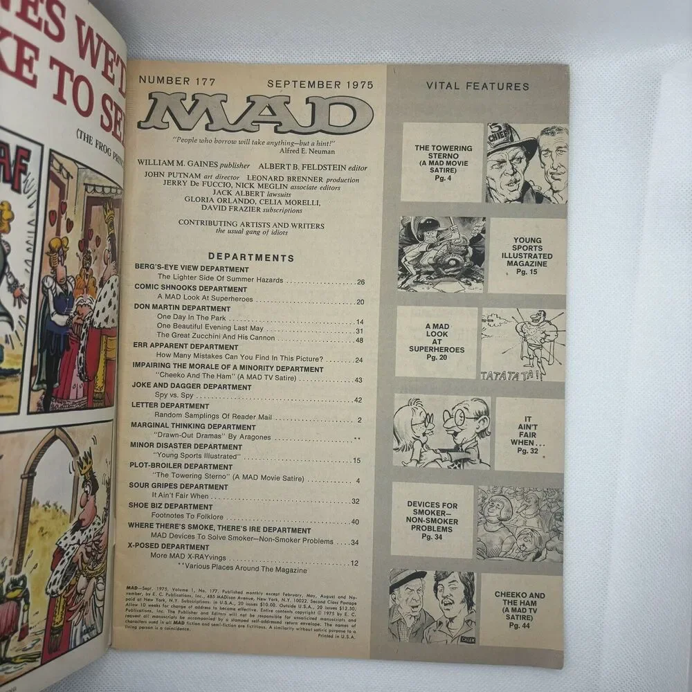 Mad Magazine Vol 1 No 177 September 1975 The Towering Inferno Satire Humor Wit